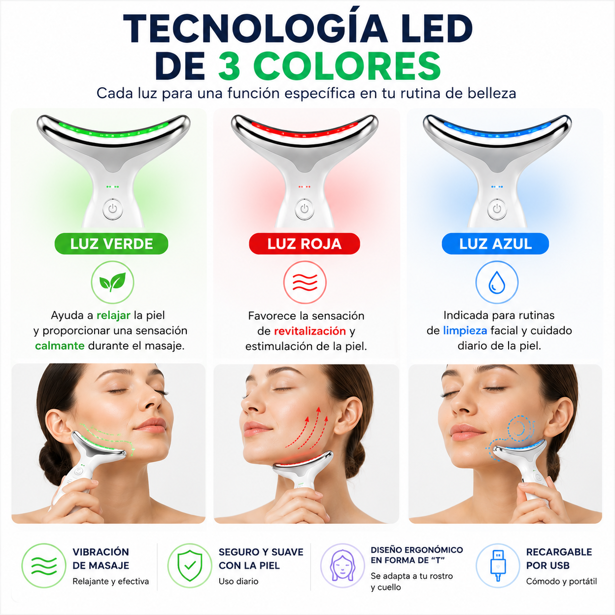 Pack OFERTA: Máscara Facial LED + GRATIS Masajeador Facial Cuello y Papada LED