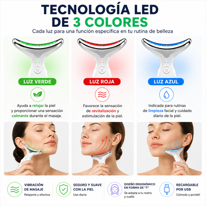 Pack OFERTA: Máscara Facial LED + GRATIS Masajeador Facial Cuello y Papada LED