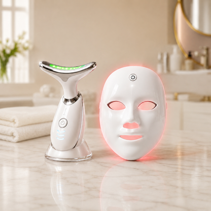 Pack OFERTA: Máscara Facial LED + GRATIS Masajeador Facial Cuello y Papada LED