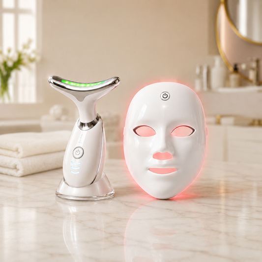Pack OFERTA: Máscara Facial LED + GRATIS Masajeador Facial Cuello y Papada LED